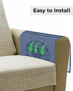 Sofa Armrest Organizer Bedside Caddy, Nautical Compass Non Slip Couch Remote Control Holder for Recliner, Navy Blue Striped Coastal Compass Arm Chair Caddy with Pocket for Magazine, Phone, 13"x35" - size: 13x35 in