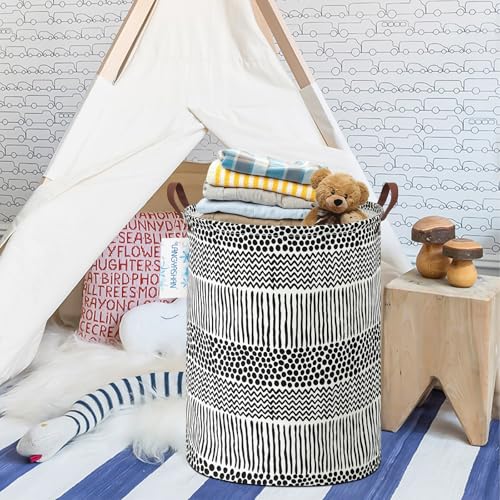 LANGYASHAN Laundry Basket Canvas Fabric Collapsible Organizer Basket for Storage Bin Toy Bins Gift Baskets Bedroom Clothes Children Nursery Hamper (Black line) - color: Black line