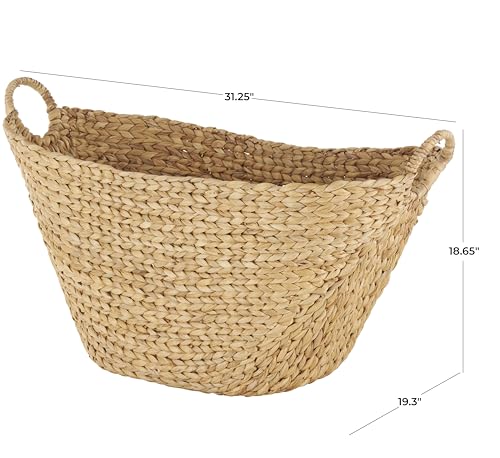 Deco 79 Seagrass Handmade Decorative and Functional Storage Basket Woven Basket Organizer with Ring Handles, Basket for Storage 31" x 19" x 19", Brown - size: 31" x 19" x 19"