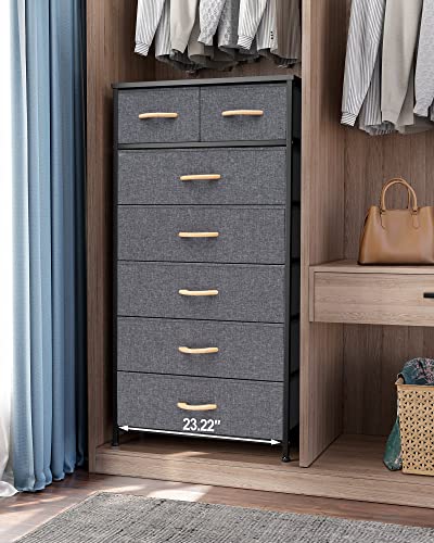 Crestlive Products Vertical Dresser Storage Tower - Sturdy Steel Frame, Wood Top, Easy Pull Fabric Bins, Wood Handles - Organizer Unit for Bedroom, Hallway, Entryway, Closets - 7 Drawers (Grey) - color: Grey, style: 7 Drawers