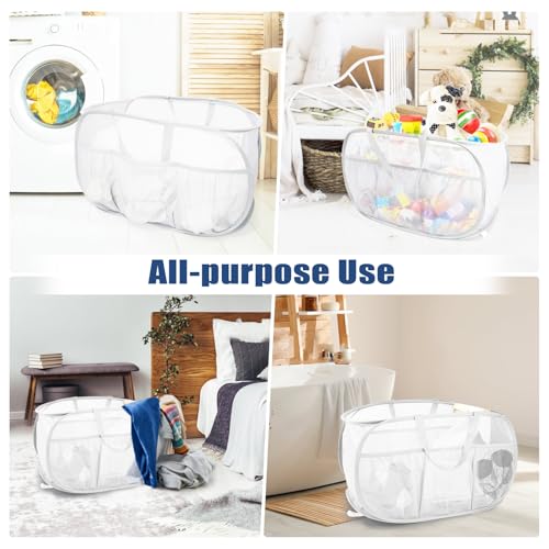 Collapsible Laundry Baskets, Upgrade Pop Up Laundry Hamper with Convenient Bags, Foldable Laundry Basket Mesh Light Weight, Easy to Carry Clothes Hampers for Laundry, Dorm, Toys, Travel White - color: White
