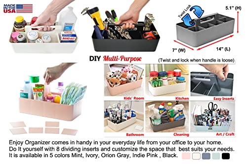 New Plastic Portable Makeup Organizer Caddy Tote Divided Basket Bin with Handle, for Bathroom Storage - Holds Blush Makeup Brushes, Eyeshadow Palette, Lipstick - Extra Large Made In USA (Black) - color: Black