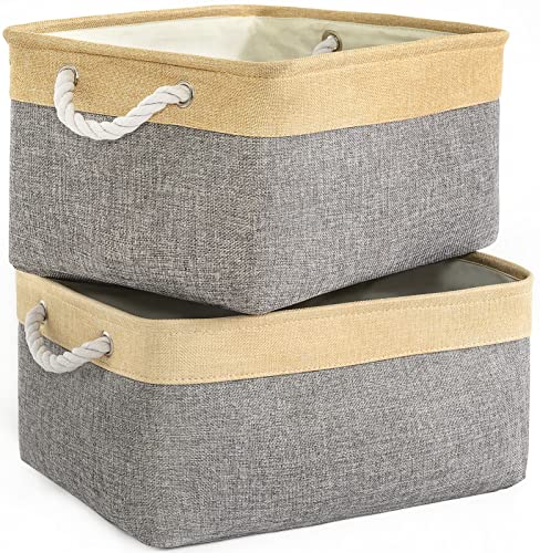TheWarmHome Storage Basket for Organizing - 3 Pack 14x10x7 inch Large Collapsible Storage Bin for Shelves, Fabric Storage Cubes for Organizer ClosetCloth Gift Toy (Grey & Gold) - color: Gold&Grey, size: 2PCS/Large - 15.7Lx11.8Wx8.3H