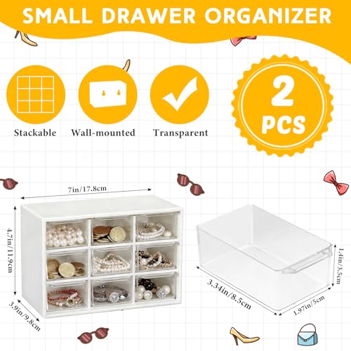 Wenqik 2 Pcs Mini Storage Drawers Teacher Toolbox Organizer with 9 Clear Drawers Small Plastic Desktop Teacher Desk Craft Organizer for Classroom Office 7" x 3. 9" x 4. 7" (Black, White) - color: Black, White