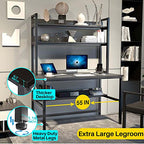 Aquzee Computer Desk with Hutch and Bookshelves, Large Leg Room 55 inch Width Black Desk with Space Saving Storage Shelves, Easy Assemble and All Hardware and Tools Included - color: Black, size: 55inch