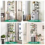 Kalrin Over-The-Toilet Storage Rack, 4-Tier Bathroom Organizer Shelf Over Toilet with Adjustable Shelf and Basket, Freestanding Space Saver Bathroom Shelves Above Toilet for Room (Avocado Green) - color: Whit- Green