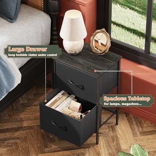 WLIVE Nightstand Set of 2, 2 Drawer Dresser for Bedroom, Small Dresser with 2 Drawers, Bedside Furniture, Night Stand, End Table with Fabric Bins for Bedroom, Dorm, Charcoal Black - color: Black (Set of 2), size: 11.8"D x 15.7"W x 24.9"H