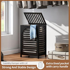 FILWH Laundry Hamper with Lid (16.9 * 13 * 26.5inches) Large Bamboo Laundry Bin Basket 85L Clothes Hamper with 1 Removable Bag Storage baskets for Bathroom(Black) - color: Black