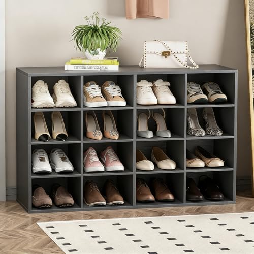 Garden 4 you Shoe Storage Bench, Cubby Shoe Rack with 16 Cubbies, 4-Tier Wood Shoe Rack Organizer, Shoe Organizer Cabinet for Entryway, Hallway, Closet and Garage, Black - color: Black, size: 16-cube