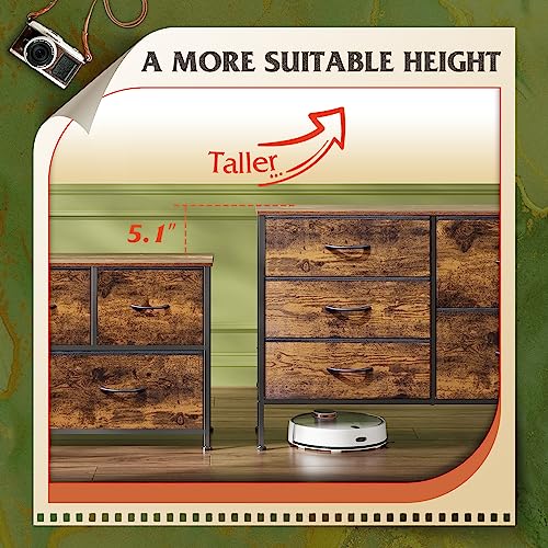WLIVE Dresser for Bedroom with 5 Drawers, Wide Chest of Drawers for Bedroom, Fabric Dresser for Living Room, Closet, Hallway, Rustic Brown Wood Grain Print - color: Rustic Brown Wood Grain Print