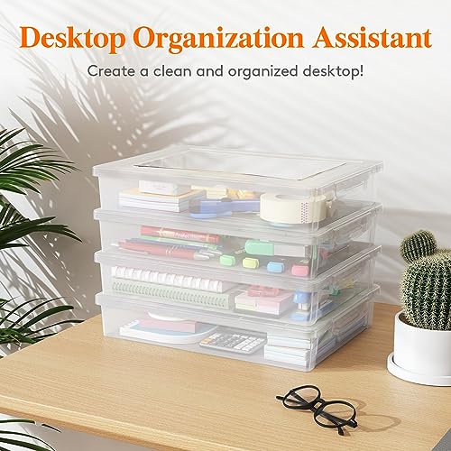 Lifewit 4 Pack Paper Organizer Storage, 32 x 23 cm/12x9 Multi-Purpose Plastic File Box with Latching Lids, Containers for A4, 8.5" x 11" Letter, Scrapbook, Document, Magazine, Art Supplies, Clear