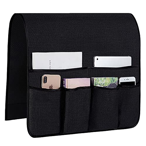 FLYILY Sofa Armrest Organizer Non-Slip Arm Chair Hanging Caddy Remote Control Holder for Magazine,Tablet, Phone, Books, Glasses (B-Black(19'') - color: Black, size: 35"x19"