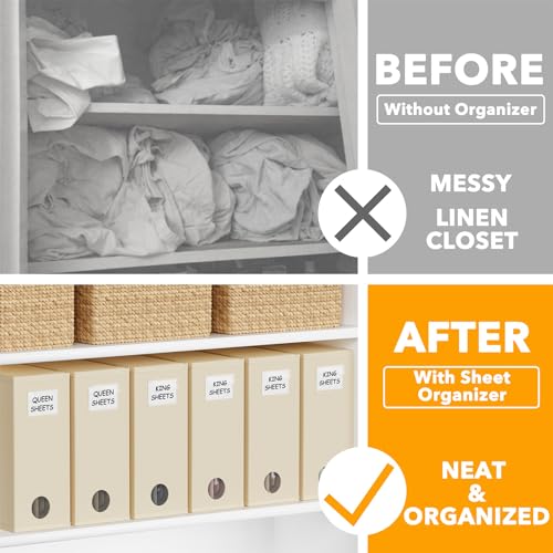 SpaceAid 6 Pack Bed Sheet Organizers and Storage, Foldable Sheet Organizer for Linen Closet, Sheets Set Folder Keeper with Window XL (Queen & King Size) Bedding Container (Beige, 6 Pack) - color: Beige, size: 6 Pack
