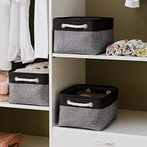 TheWarmHome Storage Basket for Organizing - 14x10x7 inch Medium 3 Pack Collapsible Storage Bin for Shelves with Rope, Fabric Storage Cubes for Organizer Cloth Gift Toy Closet (Black & Grey) - color: Black&Grey, size: 3PCS/Medium -13.8Lx9.8Wx6.7H