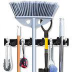LOMEVE Mop And Broom Holder Wall Mount, Mop Holder, Garage Storage Garden Kitchen Tool Organizer Wall Hanger for Home Goods (4 Positions with 8 Hooks, Black)