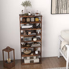 COSTWAY 7 Tiers Shoe Rack, Double Rows Vertical Tall Narrow Patented Shoe Organizer, Free Standing Shoe Rack for Small Space, Entryway, Closet, Living Room, Bedroom (Rustic Brown) - color: Rustic Brown