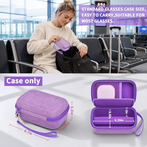 GWCASE Travel Glasses Organizer & Contact Lens Case - Adjustable Slots, Built-in Mirror, Tweezers, Solution Bottle & Hand Strap, Universal Fits Eyelasses/Sunglasses for Men & Women – Purple - color: Purple
