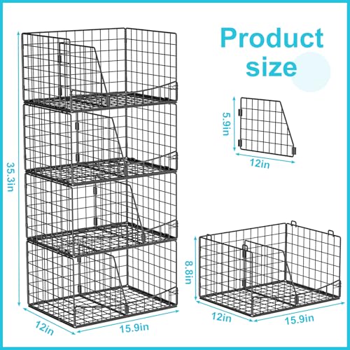 Hongtamoya 4-Tier Closet Organizers and Storage Basket with Divider, Foldable Closet Shelf Organizer System, Space-Saving Clothes Storage Drawer Organizer Bins for Wardrobe Cupboard, Black - color: Black, size: 12"D x 15.9"W x 35.3"H | Divided