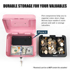 Kyodoled Medium Cash Box with Money Tray,Small Safe Lock Box with Key, Drawer,7.87"x 6.30"x 3.54" Pink - color: Pink, size: Medium