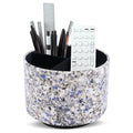 Round Leather Art Supply Organizer,Remote Control Holder,360-degree Rotating Pen Organizer with 4 Compartments(1-Marble Flower) - color: 1-Marble Flower