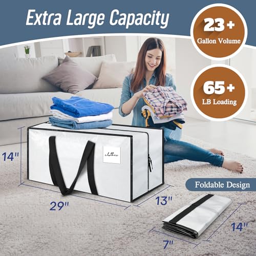 12 Pack Extra Heavy Duty Large Moving Bags with Strong Zipper & Comfortable Handles, Sturdy & Durable Clothes Storage Bags Totes Bins, Packing Moving Boxes for College Supplies, White - color: White, size: 12 Pack