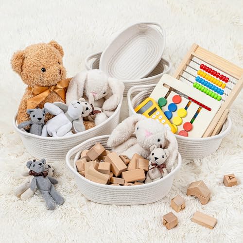 CubesLand Small Woven Rope Toys Basket for Organizing Set 5, Shelves Closet Storage Bins, Empty Gift Baby Shower Basket Also Perfect for Toilet Paper Storage, Organizer Bins Off White - color: White