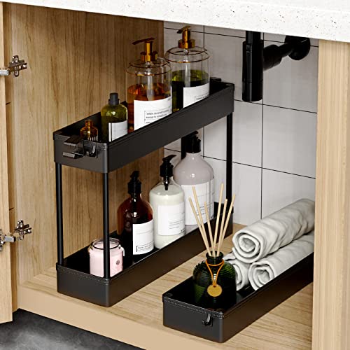 SPACEKEEPER Slim Rolling Storage Cart, 3 Tier Bathroom Storage Organizer Laundry Room Utility Cart Mobile Shelving Unit, Multi-Purpose for Kitchen Office Bathroom Laundry Narrow Places, Black - color: Black