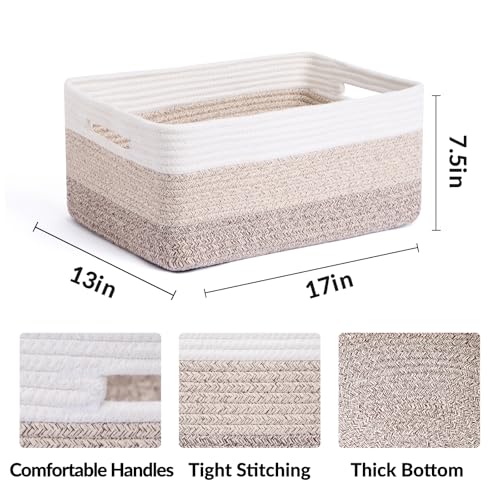 MiniArk Large Storage Baskets for Organizing, Closet Shelf Baskets for Clothes Blanket Towels, Baby Nursery, Toy Bins Box, Woven Rope Basket, 17 x 13 x 7.5”, 3 Packs Gradient Brown - color: Gradient Brown, size: 3pcs-L17×W13×H7.5"