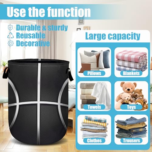 Cool Basketball Laundry Basket, Sport Ball Laundry Hamper Collapsible Oxford Cloth with Handle Clothes Toy Storage Bin for Bathroom Laundry Room Bedroom 15.7 X 20 Inch - color: Cool Basketball