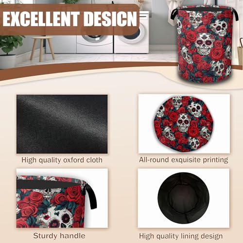 Skull Red Rose Laundry Hamper,Flowers Skeleton Laundry Baskets,Waterproof Oxford Cloth Toy Storage for Bedroom,Bathroom,Nursery,16x20.8 Inch - color: Skull Red Rose,Flowers Skeleton