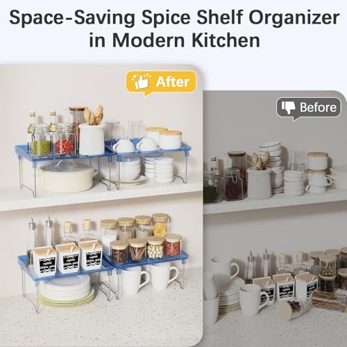 STARLATTA Acrylic Cabinet Organizer Shelf,4 Pcs Stackable Kitchen Counter Shelves,Spice Rack,Countertop Organizers,Clear Plastic Storage Organization for Makeup, Bathroom,Cupboard,Desk,Pantry - color: blue, size: 2 pack