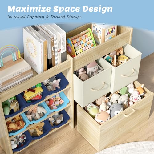 EXPERLAM Toy Storage Organizer for Kids, 9-Bin Toy Organizer with 2-Drawers,Movable Toy Chest and Top Rack, Kids Bookshelf and Toy Storage for Playroom, Bedroom, Nursery, Blue - style: Blue Bins