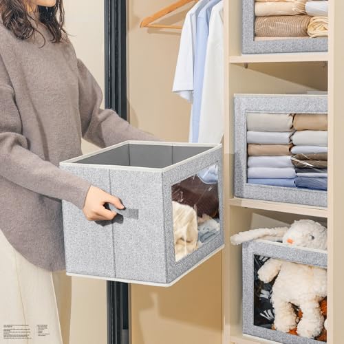 Homsorout Stackable Storage Bins with Lids - Medium Storage Box with Lids, Foldable Closet Boxes for Organizing, Wardrobe Clothes Organizer with Window, Cubes Bins for Living Room, 5 Pack, Blended - color: Blended, size: L(5-Pack)