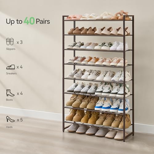 Nunsino Shoe Rack for Closet, Metal Shoe Organizer, 8 Tier Garage Shoe Rack Max Holds 40 Pairs,Shoe Storage Shelf,Entryway, Bronze - color: Bronze, size: 8 Tier