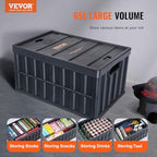VEVOR 65L Collapsible Storage Bins with Lids 3 Packs, Stackable Utility Crates with Handles, Large Folding Containers for Organizing Tools, Books, Food, Drinks, Camping&Transport - size: 65L-Black