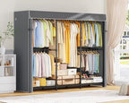 ULIFHOME E14C Pro Heavy Duty Closet Organizer System，Freestanding Clothing Racks for Hanging Clothes，Adjustable Garment Rack 70.1"W × 16.6"D × 76.4"H Hold 960 lbs，Black Rack with Grey Dustproof Cover - color: Black Rack With Grey Cover