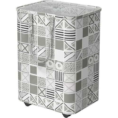 Simple Houseware Large 82L Laundry Basket with Wheels, Collapsible Waterproof Hamper with Handles and Mesh Cover, Geometric Gray - color: Gray