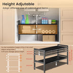 Under Sink Organizer and Storage 16.5"-30.7" Expandable Length, Adjustable Height Max 16.7" Under Sink Shelf 2 Tier with Removable ABS Panels Metal Frame for Bathroom Kitchen Pantry Cabitnet Pot Pan