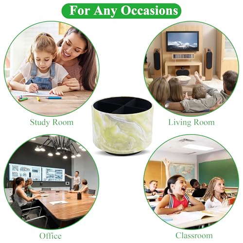 Round Leather Art Supply Organizer,Remote Control Holder,360-degree Rotating Pen Organizer with 4 Compartments(1-Marble Geen) - color: 1-Marble Geen