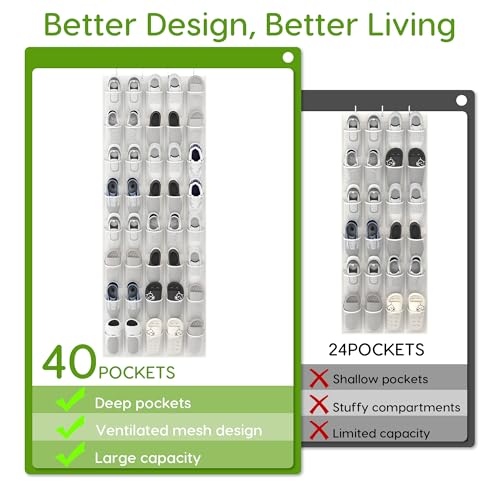 Unjumbly Over the Door Shoe Organizer with 40 Large Breathable Mesh Pockets, Space Saving Shoe Holder, Hanging Shoe Rack for Entryway Bedroom Closet Storage (White, 40 Pockets) - color: White, size: 40 Pockets
