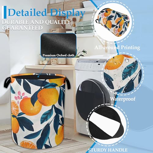 Lemon Floral Laundry Basket Collapsible Laundry Hamper with Handle, Oxford Clothes Toy Storage Bin for Bathroom Bedroom Room Decor 16" X 20.8" - color: Lemon Floral