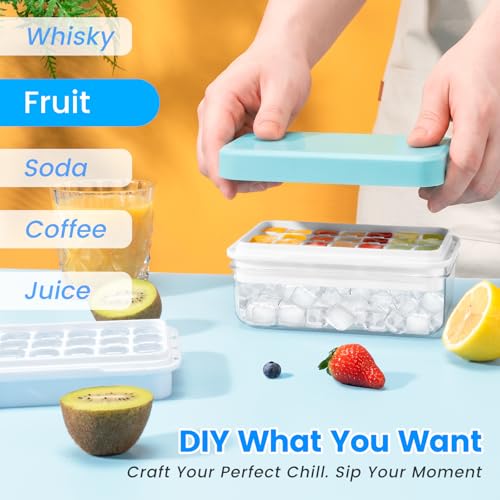 Ice Cube Tray with Lid and Bin, 28 pcs Ice Cubes Molds, Ice Trays for Freezer, Ice Cube Tray Mold, with 1 tray, Ice Freezer Container, Spill-Resistant Removable Lid & Ice Scoop, for Whiskey,Cocktail - color: Blue, size: 0.8"-1tier