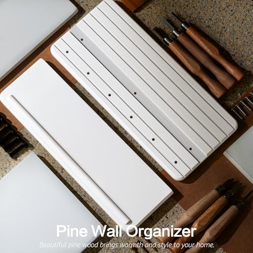 Rebee Vision Decorative Key Holder Wall Mount for Home Organization – 11-inch Pine Wooden Key Holder for Wall with 6 Hooks & Floating Shelf - Modern Farmhouse Home Decor (White) - color: White, size: Medium-11inch