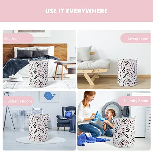 Large Foldable Laundry Basket Hamper Holder Portable Tall Collapsible Laundry Hamper Nusery Storage Basket Bin with Handles, Canvas & Waterproof lining for Household Items (Floral Pink) - color: Floral Pink