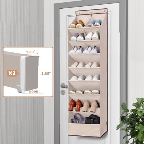 STORAGE MANIAC Over the Door Shoe Organizer Heavy-Duty Large Deep Pocket Hanging Shoe Organizer Shoe Rack Door Closet Shoe Organizer for Wall, Dorm & Narrow Door Storage Shoe Holder Oat Beige, 2 Pack - color: Oat Beige, size: 2 pack