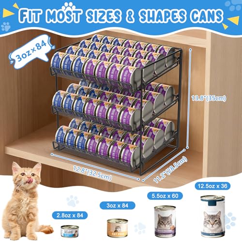 Cat Food Can Organizer, Can Organizer for Pantry, 3-Tier Metal Cat Food Storage Container Holds 84 (3.5oz) Cans，Adjustable Canned Food Organizer and Storage for Counter Kitchen Cabinet (Black, 3 Tier) - size: 3 Tier