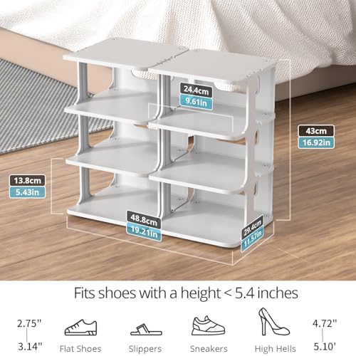 ZOINLIY Stackable Shoe Organizer for Closet, Small Shoe Rack for Entryway, Bedroom, Dorm Rooms, Free Standing Shoe Shelf, Plastic Shoe Cubby for Small Space, Grey Space Saver Shoe Holder - size: 4 Tiers, 2 Columns