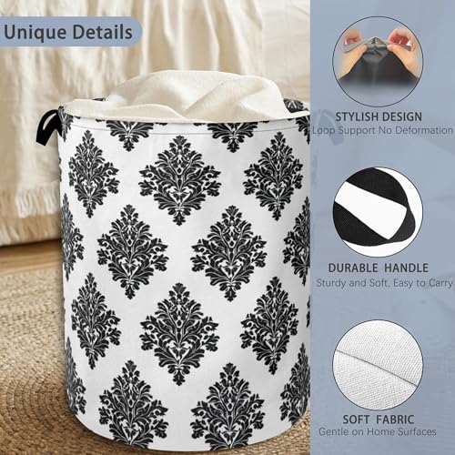 Vintage Damask Floral Laundry Basket,Oxford Cloth Laundry Hamper with Handle Foldable Portable Clothes Storage Basket for Bathroom Bedroom Dorm Room 16" x 20.8" - color: Vintage Damask Floral