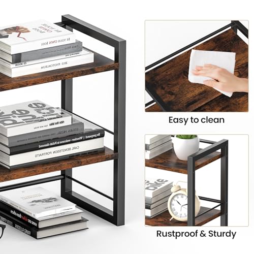 Office Desk Shelf Organizer, Wood Desktop Bookshelf Supplies Storage Rack, Shelf for Top of Desk and Dresser (Brown-2 Tier) - color: Brown