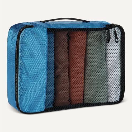 Amazon Essentials 4-Piece Packing Cubes Travel Accessories Set, Luggage Organizer with Double Zipper, Mesh Top, Space-Saving, Medium, Sky Blue (Previously Amazon Basics) - color: Sky Blue, size: 4 x Medium